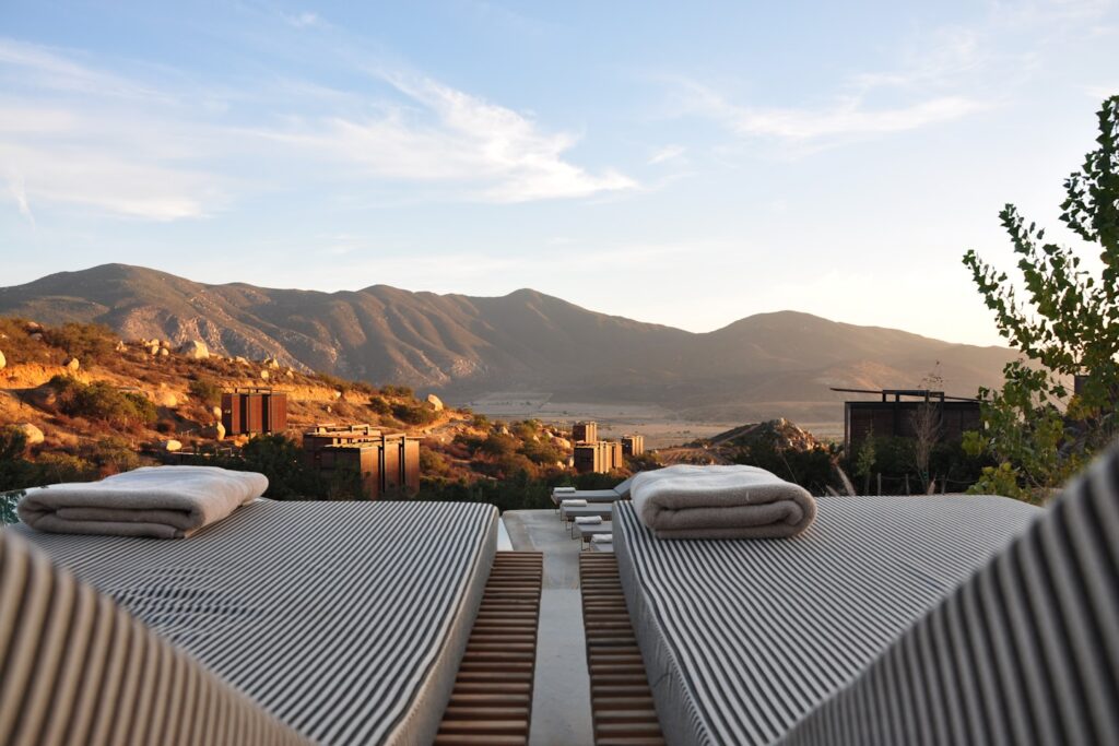 Deck chairs in the mountains
