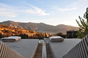 Deck chairs in the mountains